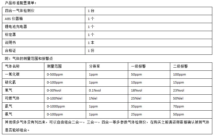 便携式泵吸式四合一气体检测仪（外置泵）